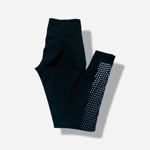 BLACK HIGH WAIST LEGGINGS W WHITE POLKA DOT DESIGN, GOOD COMPRESSION, GREAT FIT! - Picture 1 of 3